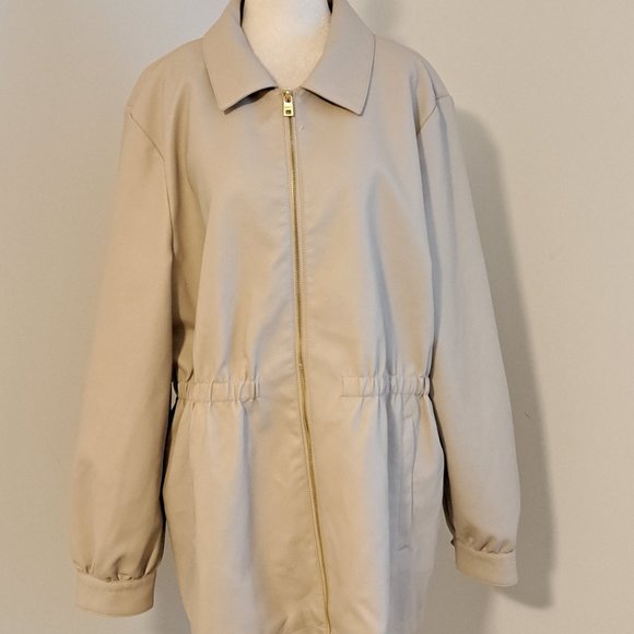 Marc New York Tan Full Zip Faux Leather Jacket Elastic Waist Size XL Misses - Picture 1 of 11